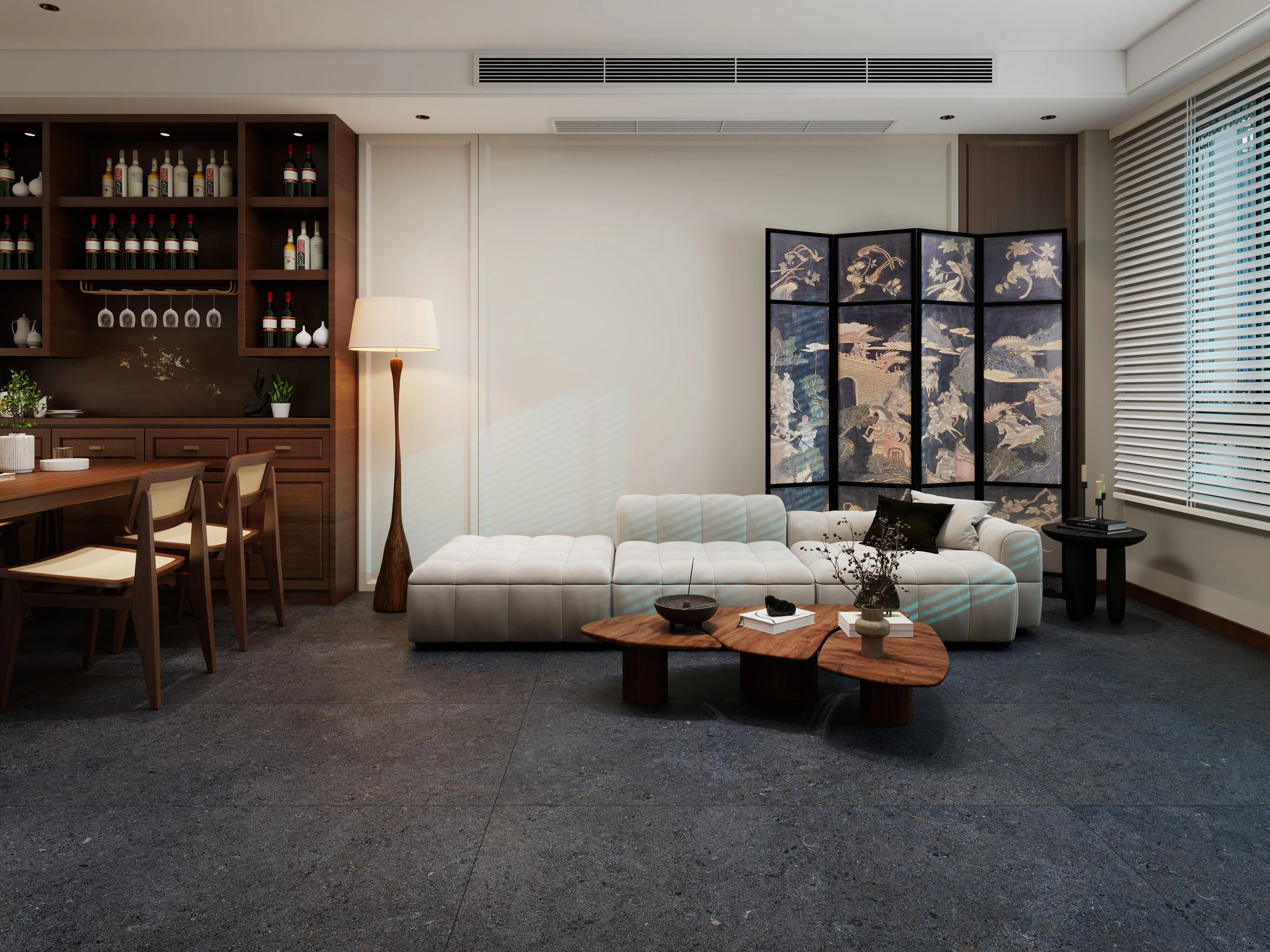 Dark Charcoal Limestone-Inspired Cement-Look Porcelain Wall/Floor Tile