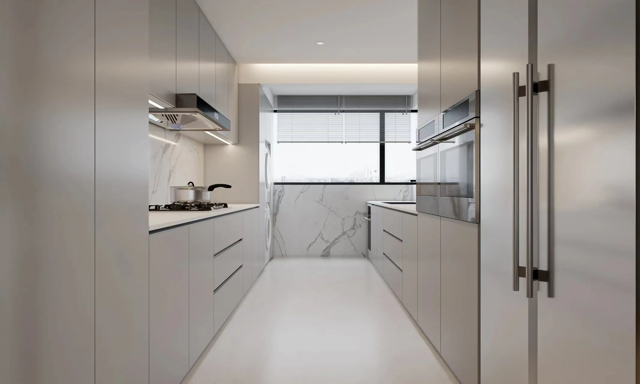 Modern Minimalist Kitchen with Marble Look Tiles - Modern Minimalist Kitchen with Marble Look Tiles 2